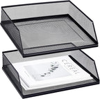 Hicarer 2 Pcs Black Metal Letter Tray Stackable Desk Tray Single Wire Mesh by Hicarer