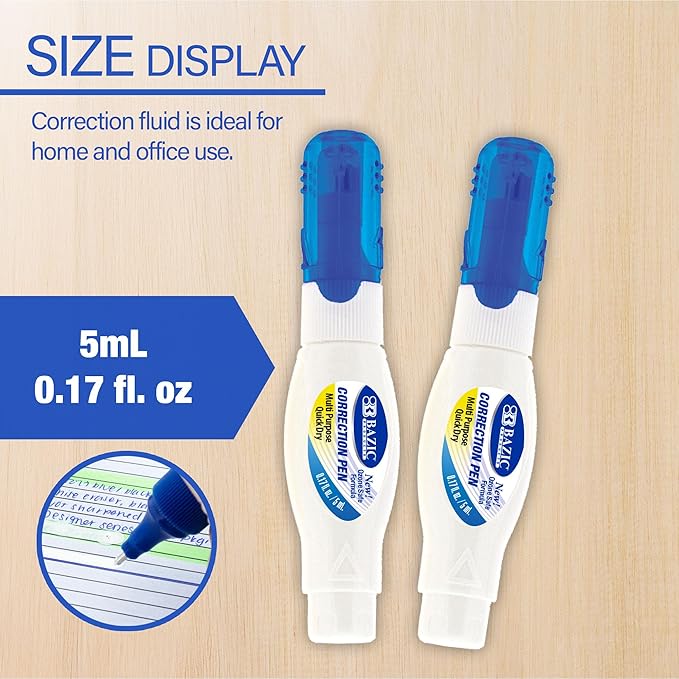 BAZIC Products Correction Pen – Corrections Fluid, Precise Metal Tip White Out - Image 2