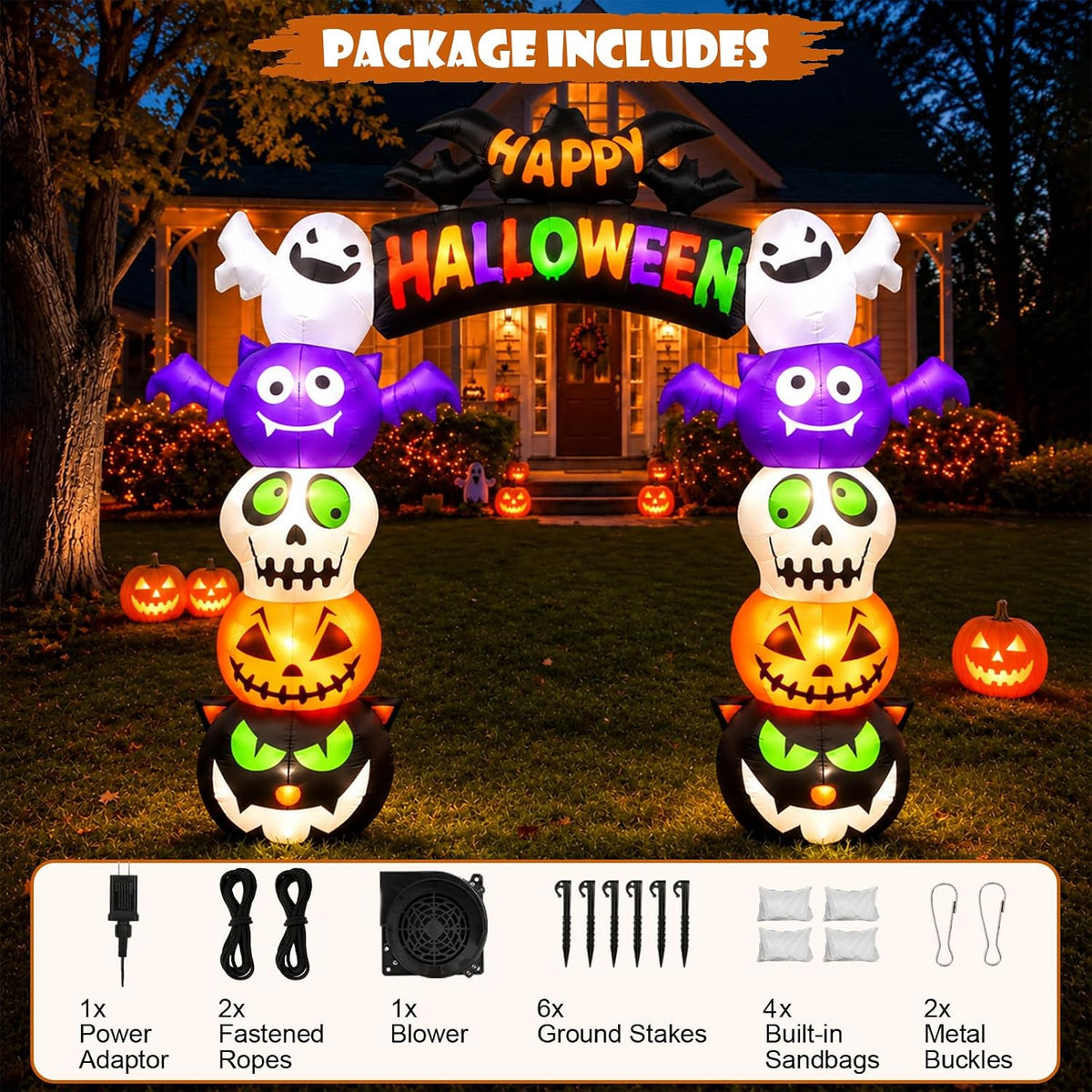 Halloween Inflatable Archway 8FT Walk Through Pumpkin Ghost