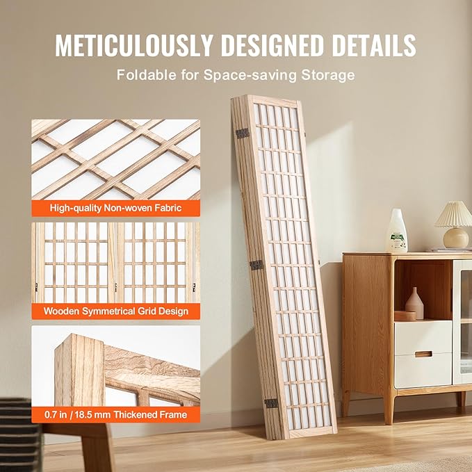 VEVOR Room Divider, 6 Panel Japanese Room Divider, Wood Folding Privacy Screen - Image 6