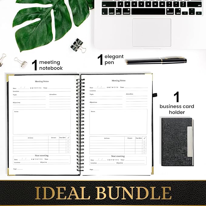 Meeting Notebook Set for Work – 3 Piece PU Leather Business Notebook - Image 7