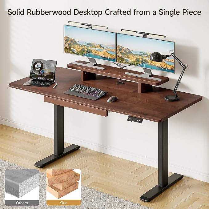 ONBRILL Standing Desk with Drawer, 55x23.6 Inches Solid Wood Desktop Stand Up - Image 3