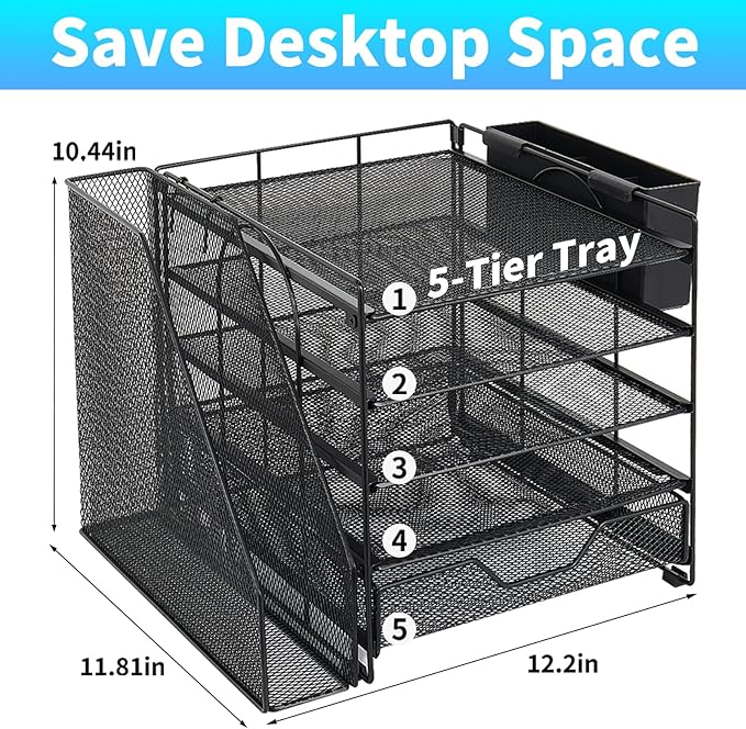 Gugsey Desk Organizer, 5-Tier Paper Letter Tray Organizer - Image 2