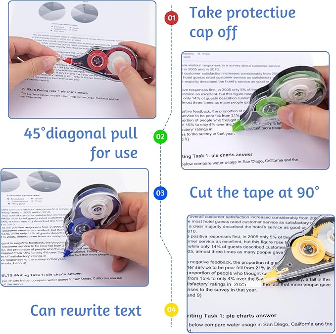 JEFURE 30 Pcs Colorful Correction Tape, 39.4 Ft White Wrong Out Tear-Resistant - Image 4