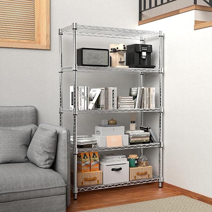 M MZG 1250 lbs Steel Heavy Duty 5-Tier Utility Shelving Unit Steel Organizer - Image 6