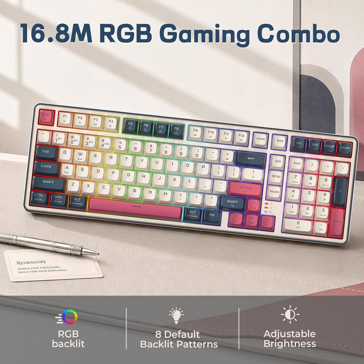 Redragon S174 Gaming Keyboard and Mouse Wireless with Tri-Mode, RGB Keyboard ...