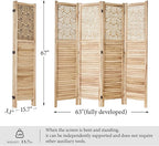 Svimi Folding Room Divider, 66.9 Inch 4 Panels Wood Carved Privacy Screens - Image 7