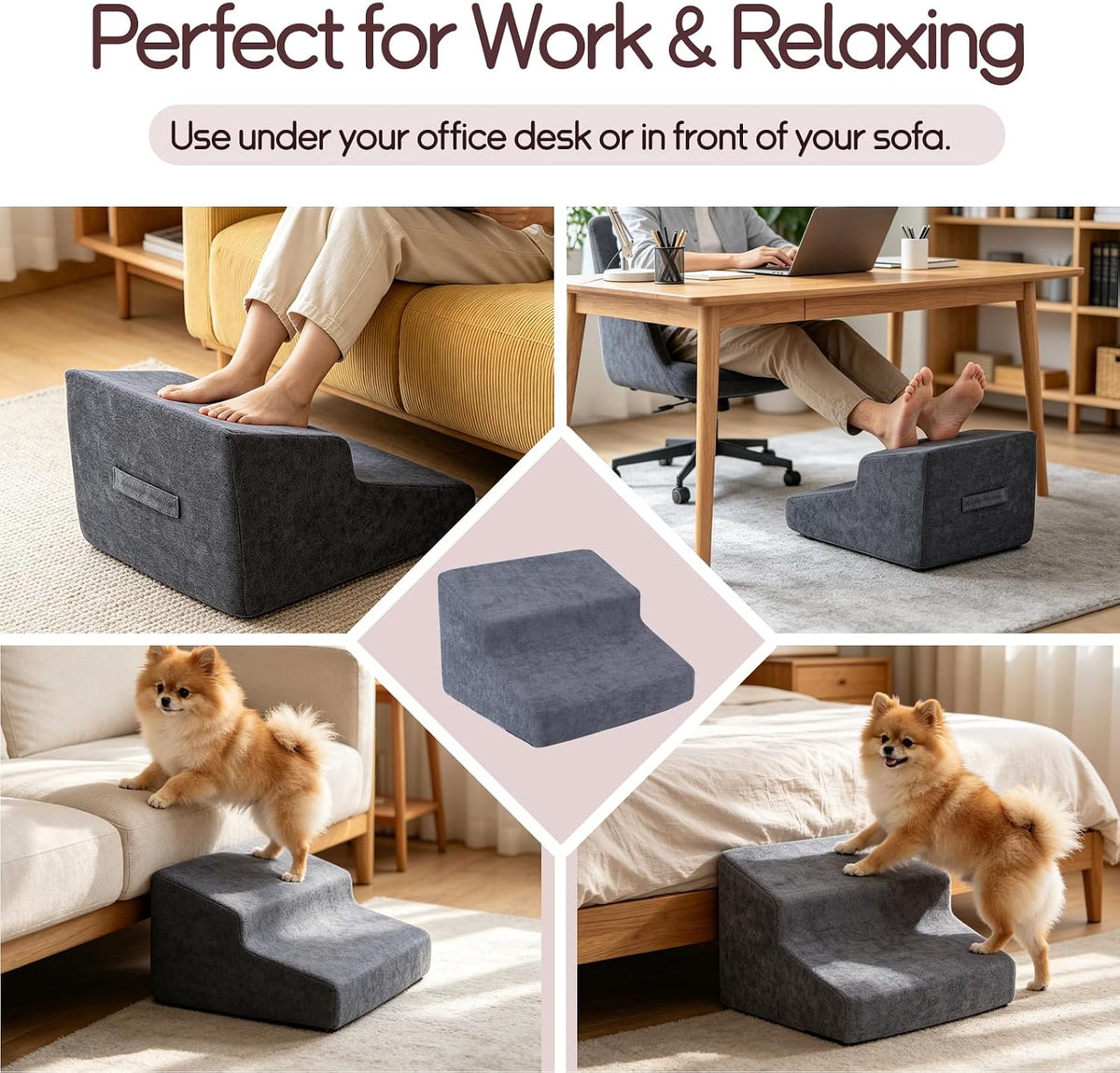 Foot Rest for Under Desk at Work, Ergonomic 2-Height Sponge Foot Stool for Of...