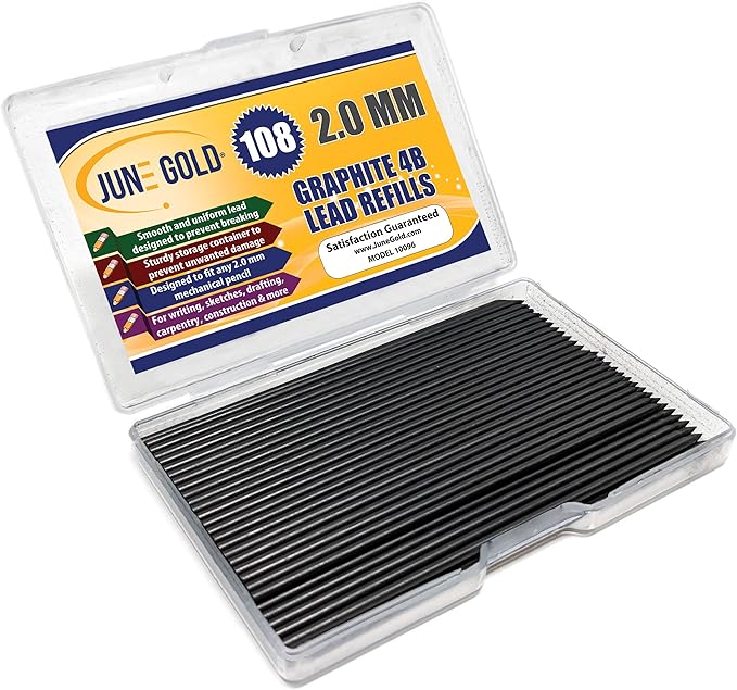 June Gold 108 Pieces, 2.0 mm 4B Lead Refills, 90 mm Length, Extra Bold Thickness by JuneGold