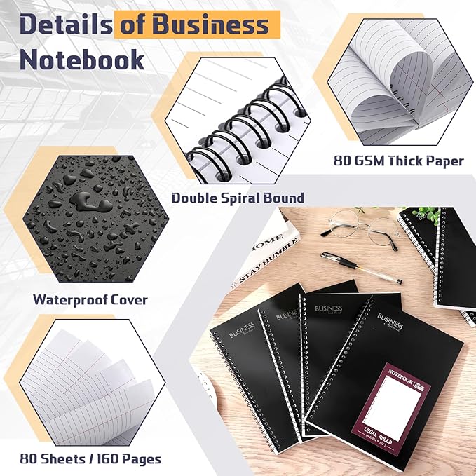 Resurhang 8 Pack Wirebound Business Notebook Legal Ruled Spiral Notebook 6-5/8" - Image 3