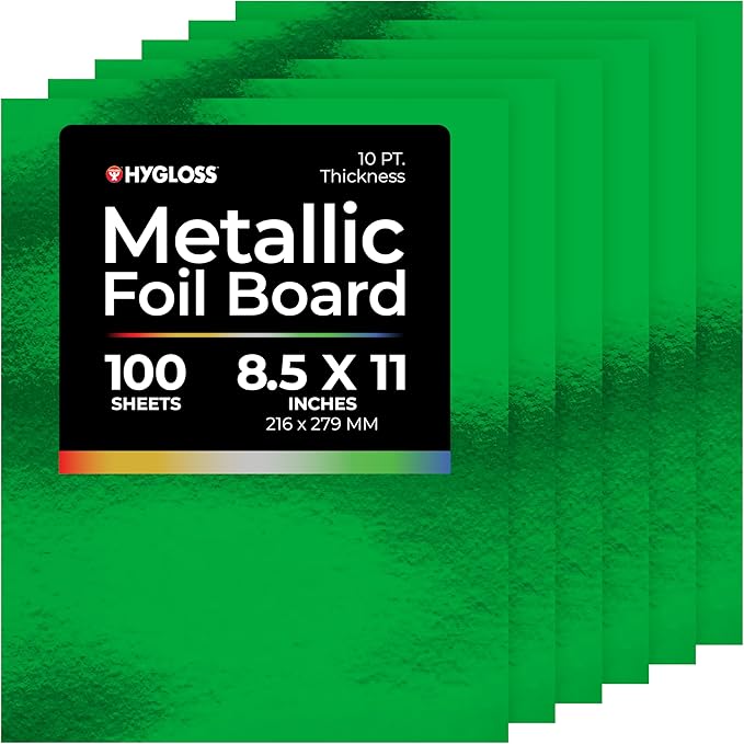Hygloss Metallic Cardstock Sheets – 100 Shiny Green Sheets, 8.5” x 11” by HyglossProductsInc