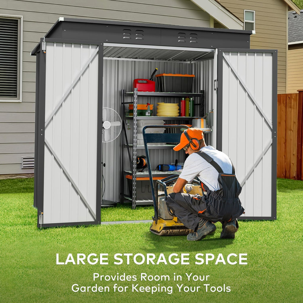 gizoon 6x4 ft outdoor shed, metal garden shed, close-up detail