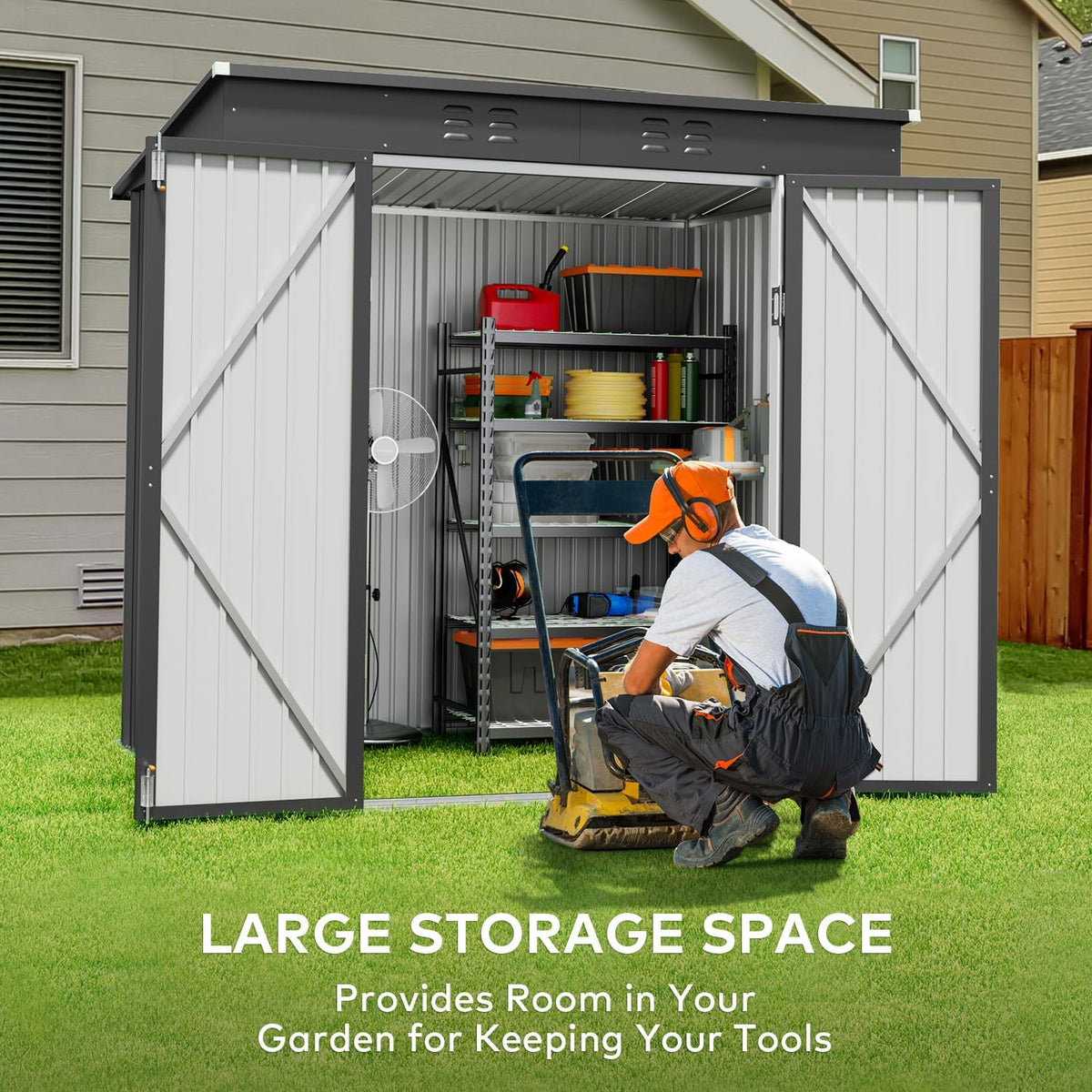 gizoon 6x4 ft outdoor shed, metal garden shed, close-up detail