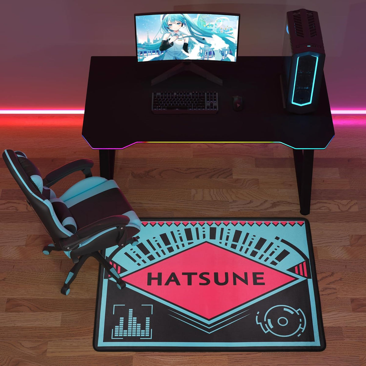 Non-Slip Floor Chair Mat for Hatsune Miku Inspired Design, 35" × 47"