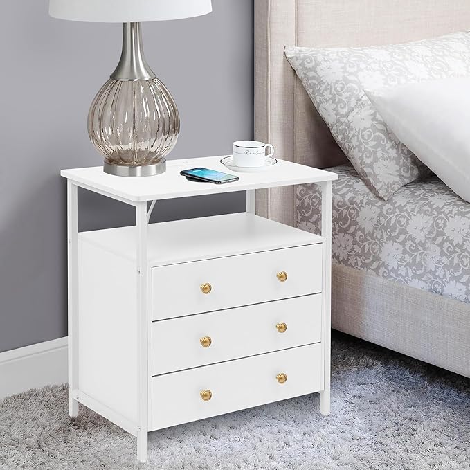 Edbuosy 3 Wooden Drawers Nightstand, 27 Inch Wide Night Stand Set 2 - Image 2