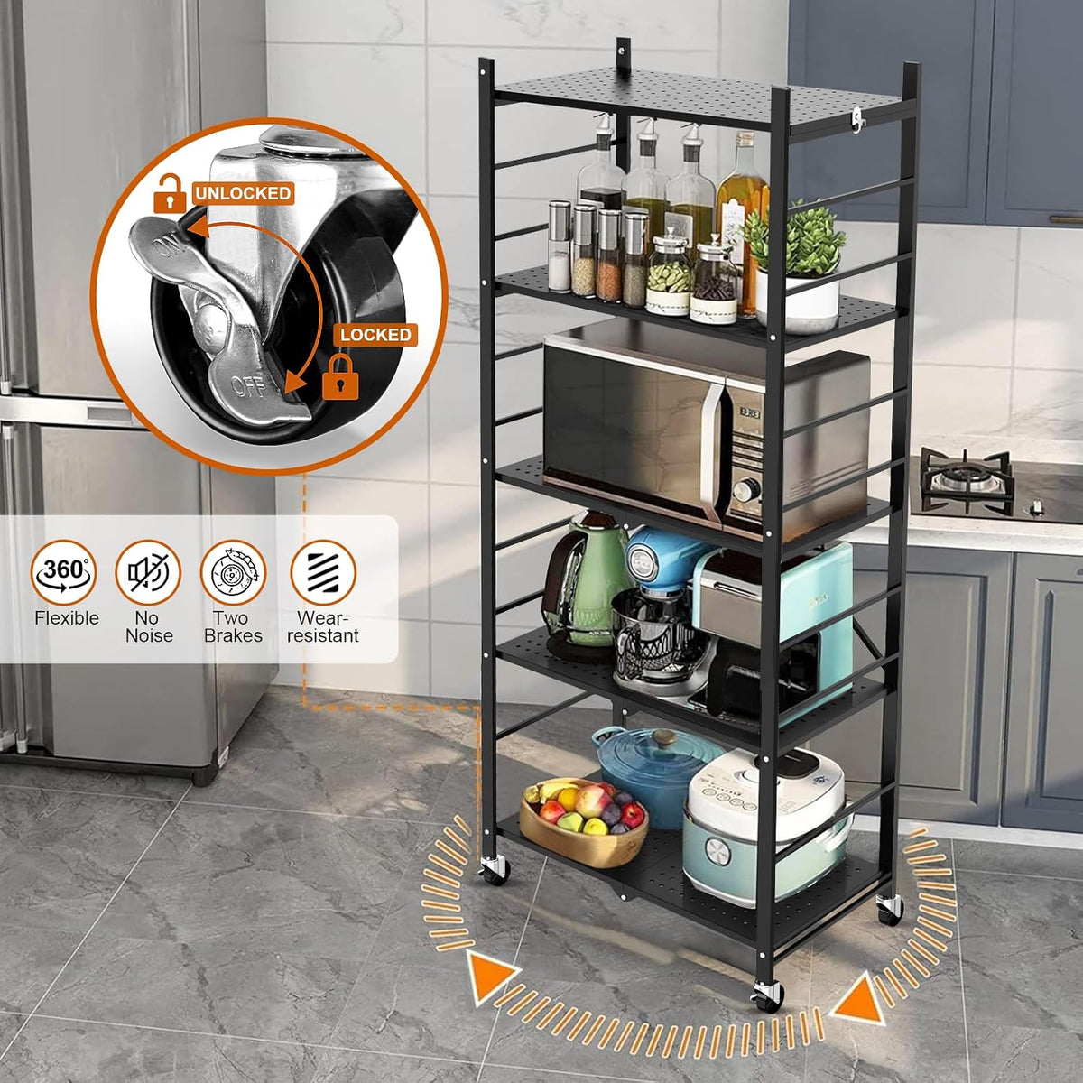 himix 5-tier foldable storage shelves with 20 hooks, package contents