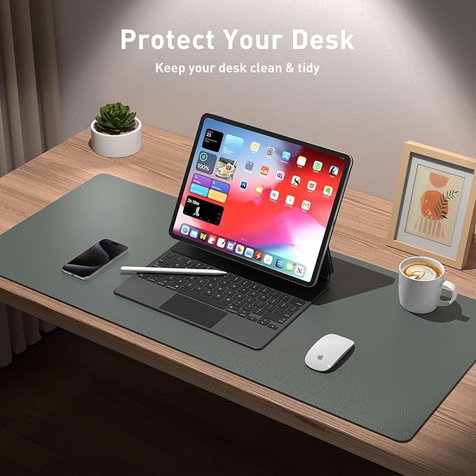 Aothia Leather Desk Protector, Mouse Mat, Non-Slip PU Leather Blotter, Laptop - Image 3