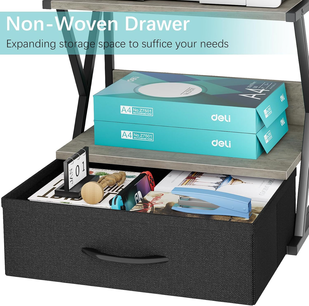 aboxoo Printer Stand for Desk with Storage Drawer, 2 Tier Desktop Or Under De...