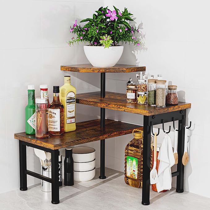 Uniqcovosa Kitchen Countertop Organizer, 3 Tier Moveable Corner Shelf Kitchen by Elevateyourspacenaturally