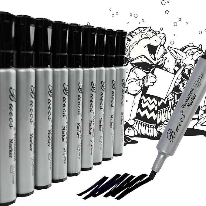 Buecs Permanent Markers, Chisel tip, Waterproof &Fade Resistant, Quick Drying - Image 2