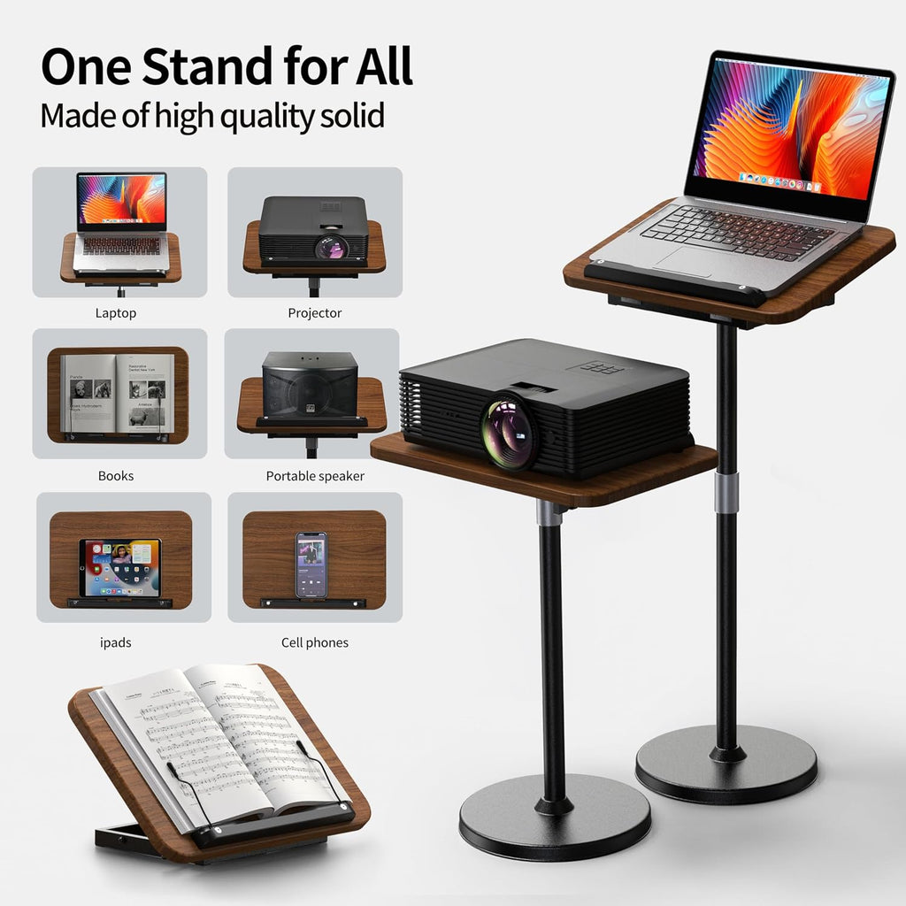 2-in-1 Floor & Desktop Book Stand with Large 16.5"x11.8" Wood Panel | Height Adjustable 16.5"-51" Ergonomic Bookstand with Page Clips for Textbooks, Music Sheets, Recipes, Laptops (Walnut Finish)
