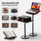 2-in-1 Floor & Desktop Book Stand with Large 16.5"x11.8" Wood Panel | Height Adjustable 16.5"-51" Ergonomic Bookstand with Page Clips for Textbooks, Music Sheets, Recipes, Laptops (Walnut Finish)