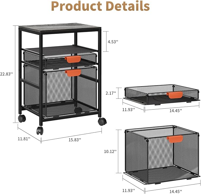 Marbrasse Rolling File Cart - Image 3