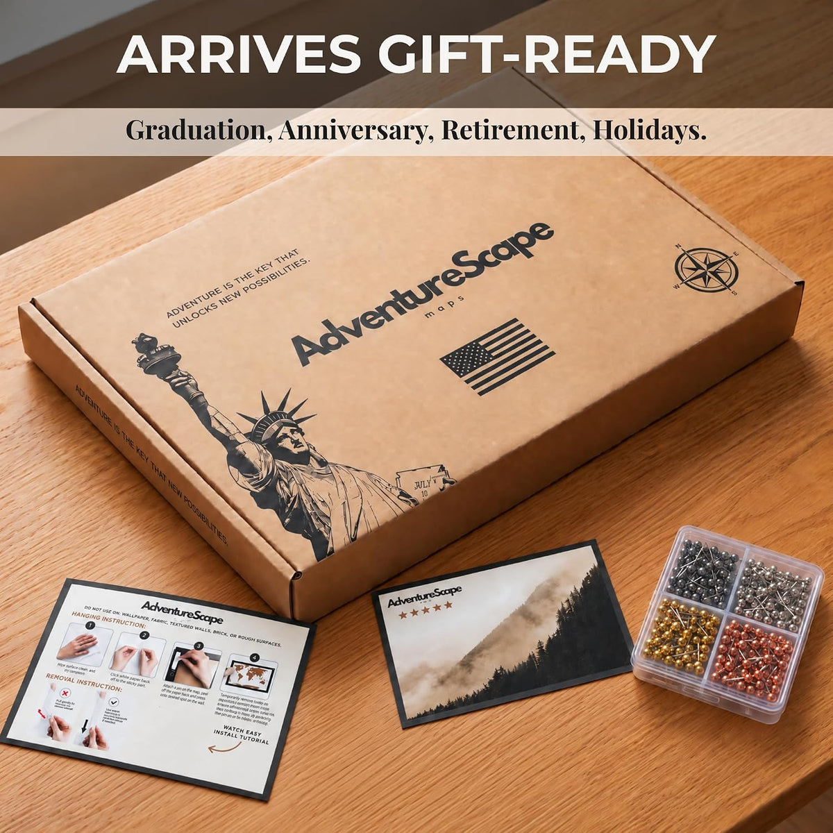 AdventureScape Push Pin USA Travel Map, Cork US Map Pin Board
