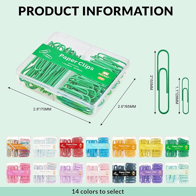 NEEWAY Colorful Paper Clips Assorted Sizes, Small and Large Paperclips - Image 2