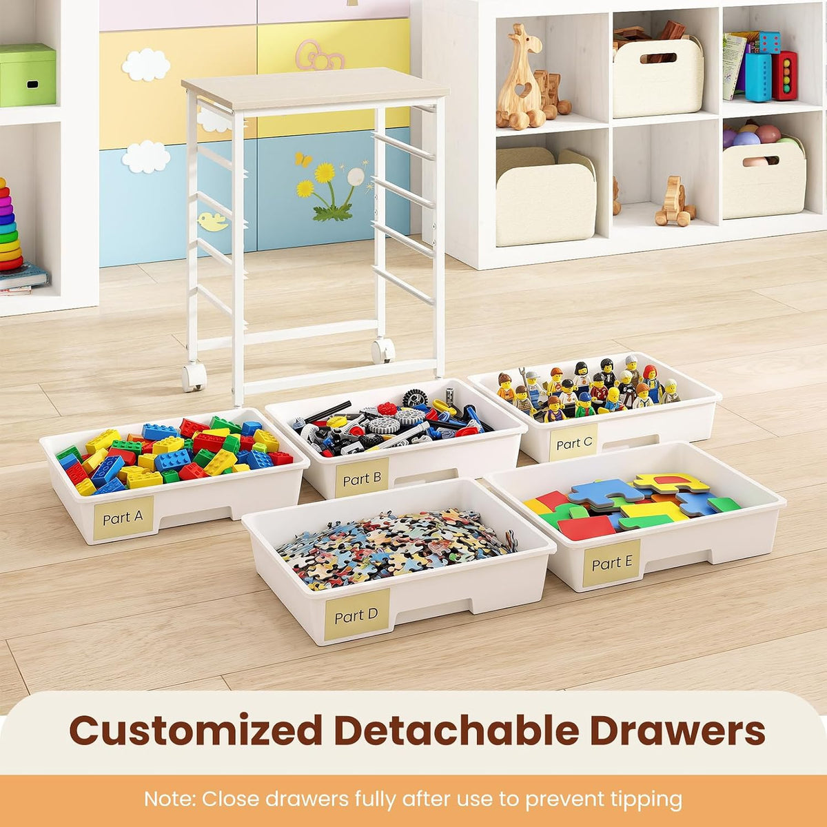 Giantex 5 Drawers Rolling Cart with Wheels, Wood Top, Sturdy Frame