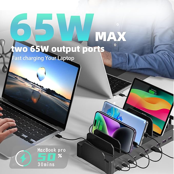 420W Charging Station for Multiple Devices, Zobirez 10-Port USB C Fast Charger - Image 3