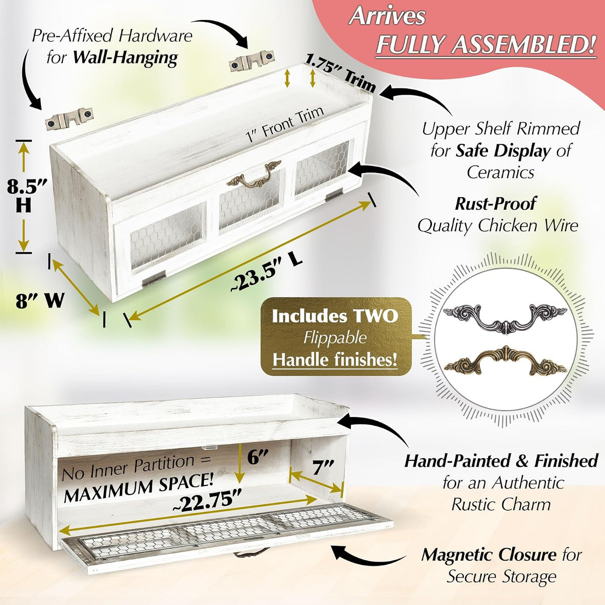 Felt Creative Home Goods Farmhouse Chicken Wire Countertop Shelving Organizer...