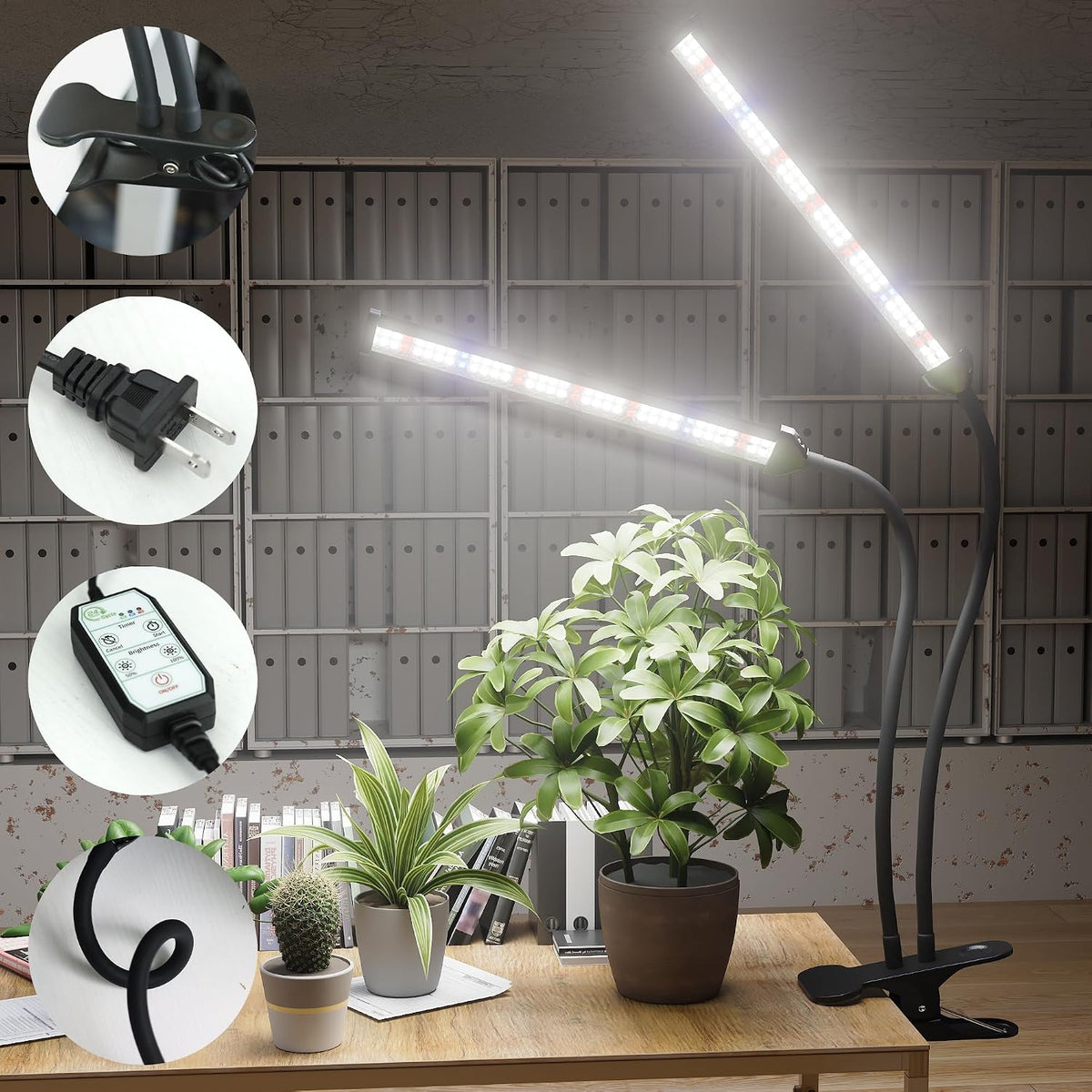 GooingTop LED Grow Light,White Full Spectrum Clip Plant Growing Lamp