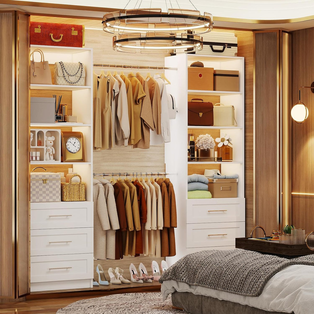 Fastgo Closet System with Drawers, 5-9FT Closet Organizer System with 4 Expan...