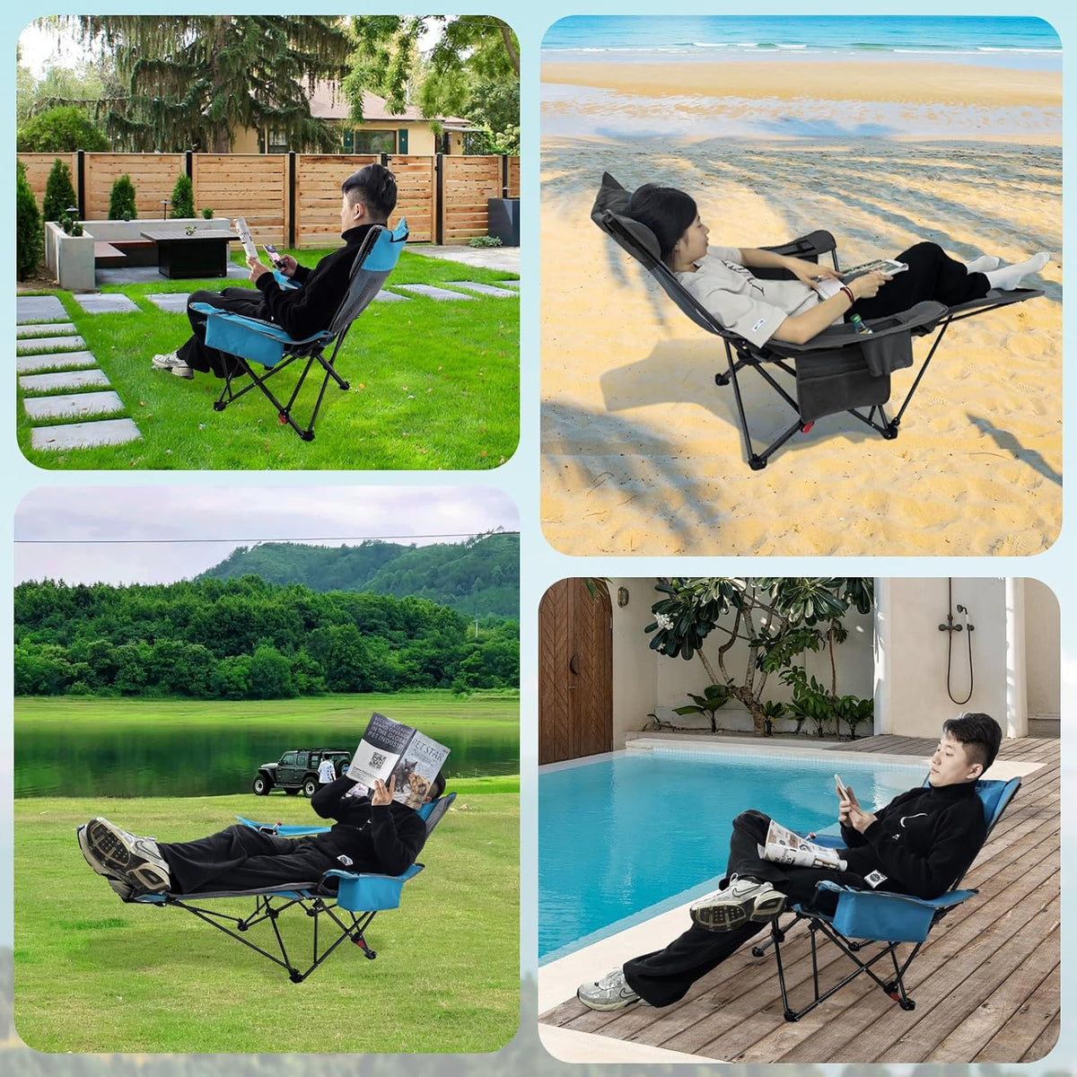 2-Pack Reclining Camping Chair 4 Position with Foot Rest Comfortable for Adul...