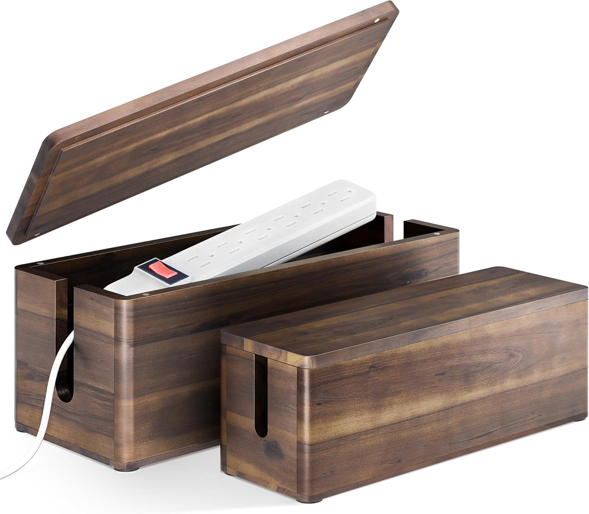 TIDITA Set 2 Wooden Large Cable Management Box Round Edge (Walnut Color)
