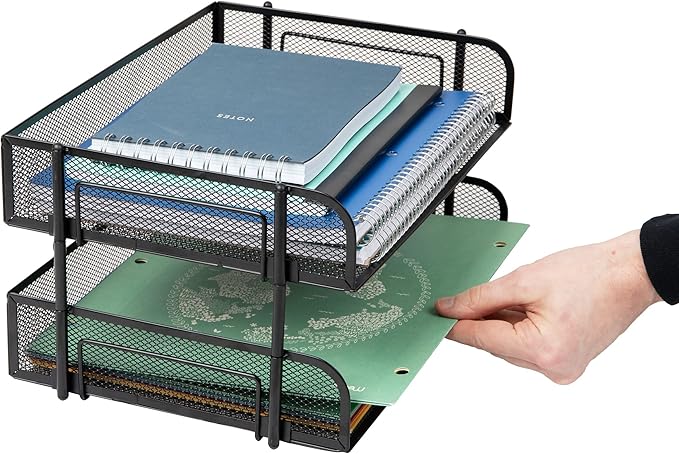 Mind Reader Stackable Paper Tray, Desktop Organizer, File Storage, Metal Mesh - Image 5