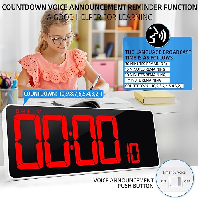 KMMKGG 13.7”Digital Timer Large LED Screen displays（5'' Number）, The Date time - Image 6