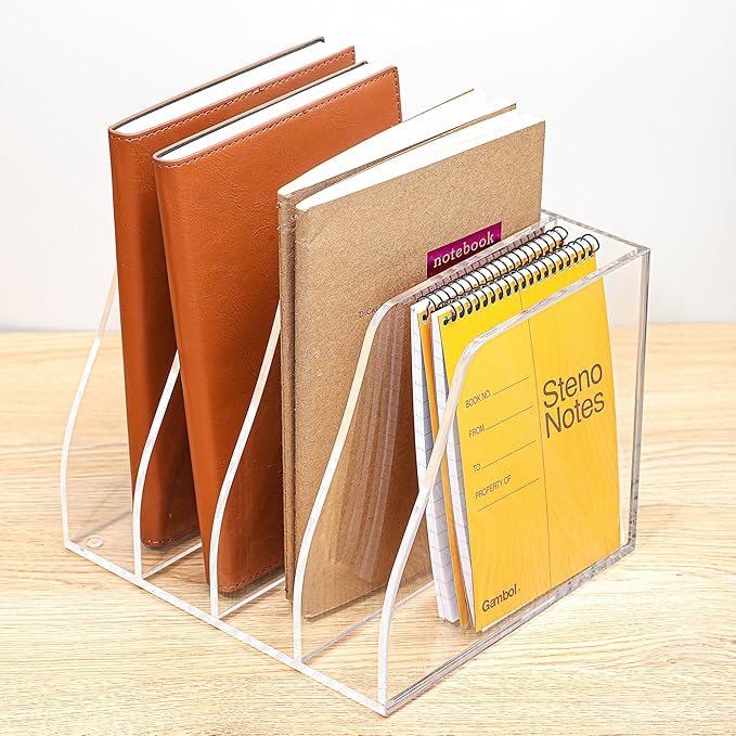 AIDIMOO Acrylic Magazine File Holder, 4 Vertical Compartments Desk Document by Unknown