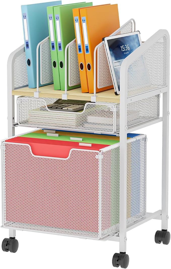 Rolling File Cabinet with Adjustable Dividers, Mobile Filing Cabinet with 2 - Image 8