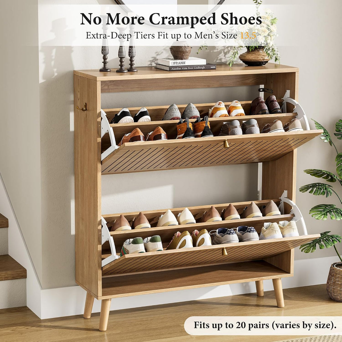 Nicetree Arch-Chic Shoe Cabinet for Entryway, Modern Mid-Century Shoe Storage...