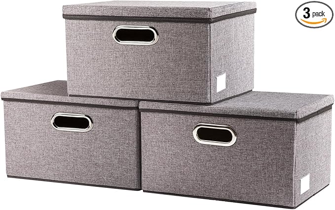 PRANDOM Storage Bins with Lids Linen Fabric Foldable Storage Boxes Organizer by Prandom