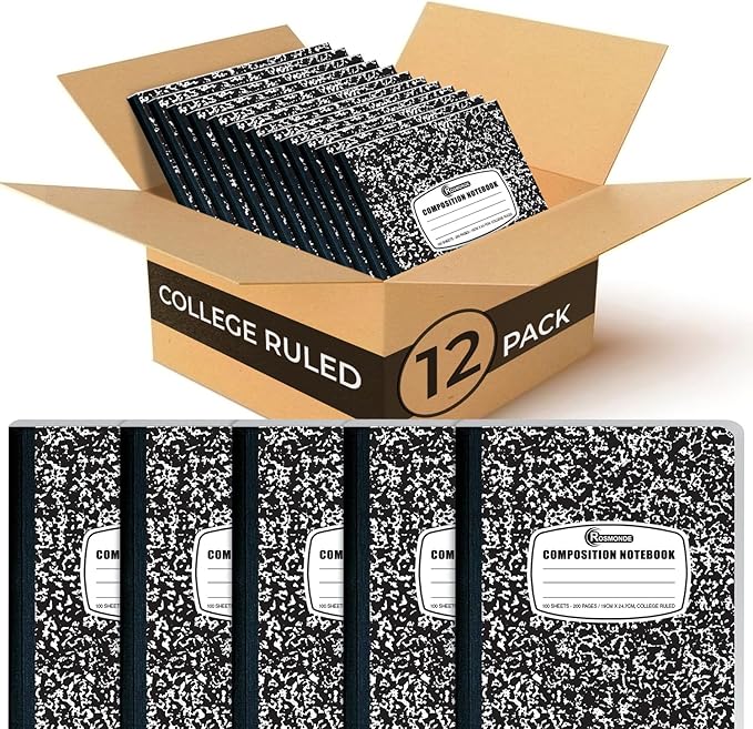 Rosmonde 12 Pack Composition Notebook College Ruled Bulk, 200 Pages, 9-3/4 x by Rosmonde