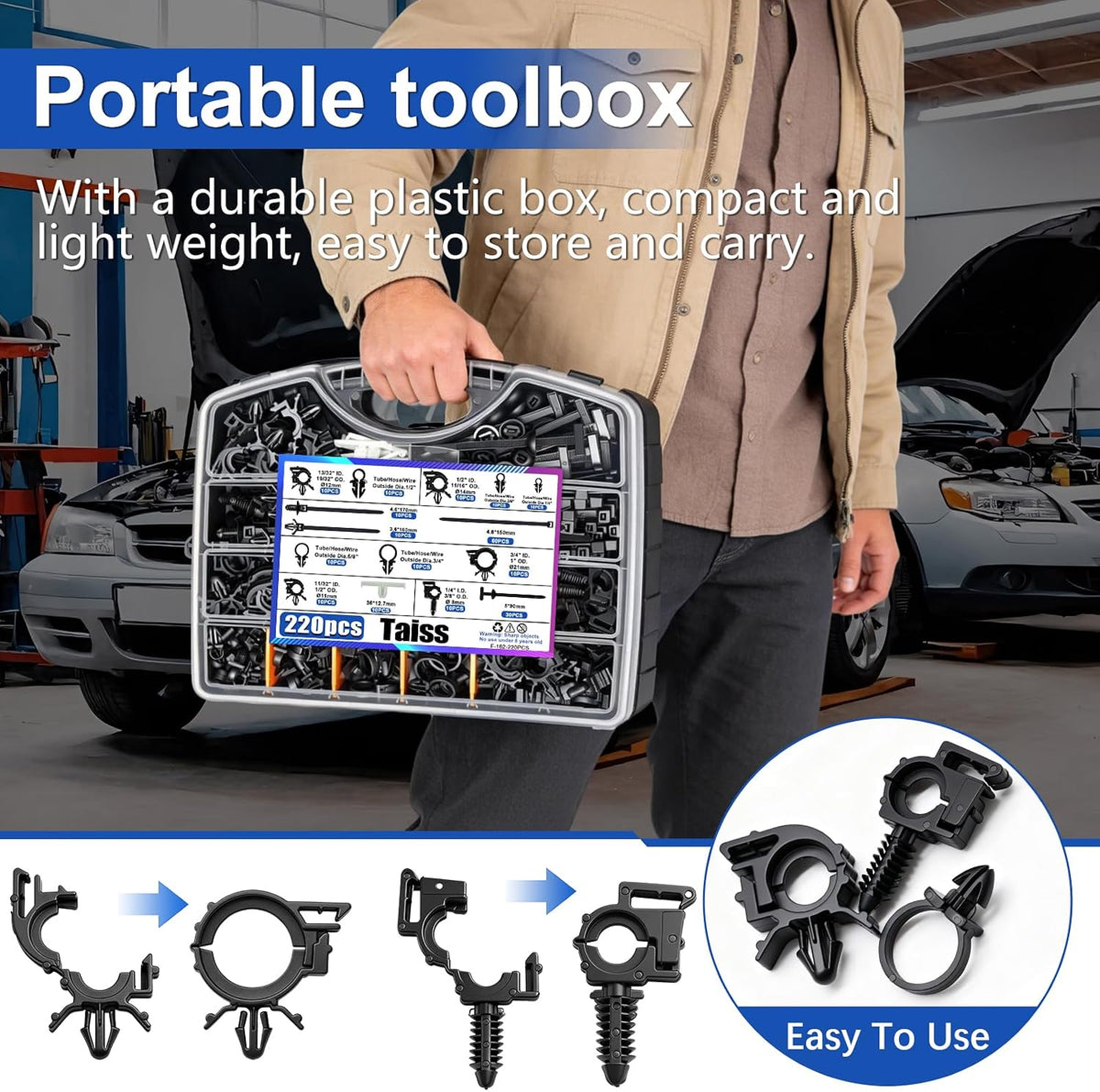 Taiss 220pcs Car Wire Loom Routing Clips,15 Sizes Push Mount Cable Ties