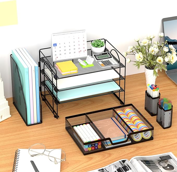 Marbrasse Desk Organizer and Accessories，4-Tier Paper Letter Tray Organizer - Image 5