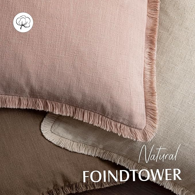 Foindtower Set of 2 Decorative Linen Fringe Throw Pillow Covers Boho Farmhouse - Image 4