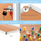 Cork Bulletin Board 24x36 inch Lockable Cork Noticeboard Enclosed Wall-Mounted - Image 4