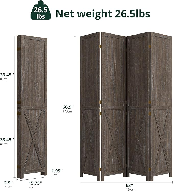 Cozy Castle Wood Room Divider, 4 Panels Folding Privacy Screen, 66.9'' Wall - Image 2