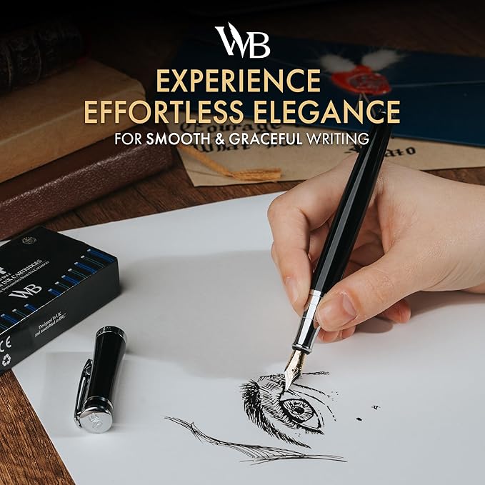 Wordsworth & Black Fountain Pen Set, 18K Gilded Extra Fine Nib, Includes 24 - Image 2