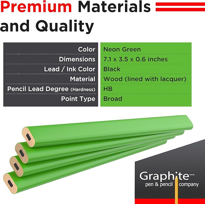 GRAPHITE Hard Lead Carpenter Pencil #2 Lumber Pencil Pack of 12 PCS - Image 2